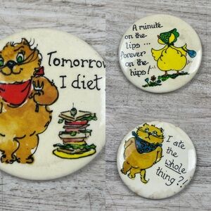 Set of 3 Vintage 1983 Dieting Cat Dishwasher Magnets Moment On The Lips